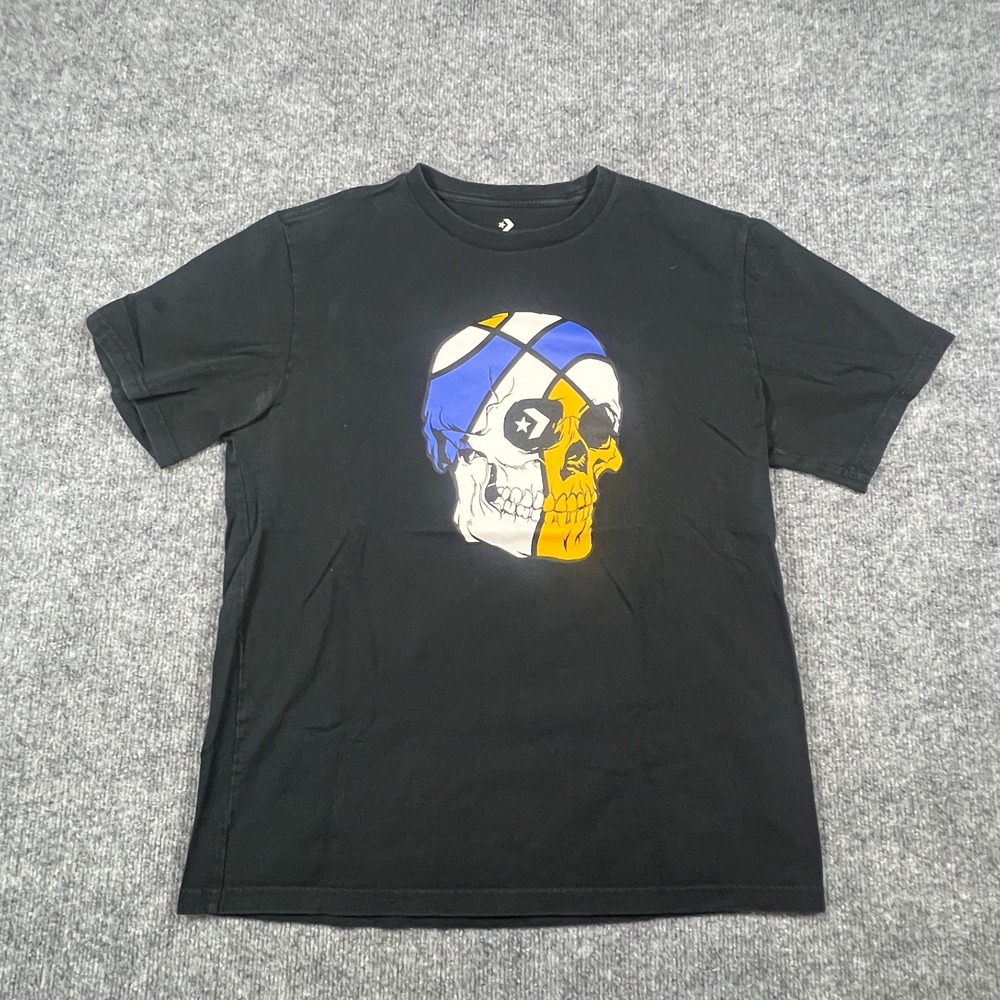 Converse T Shirt Mens Medium Black Basketball Skull Head Graphic Y2k Crew Neck